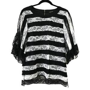 Kobi Halperin Opal Black White Striped Lace Flare Sleeve Blouse Size L
